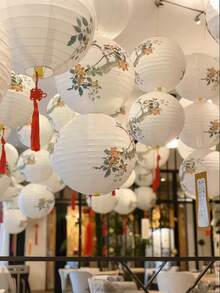 6pcs Chinese & Japanese Style Round Paper Lanterns, Decorative For Hanging At Birthday, Wedding, Christmas, Bridal Shower And Home Party - Various - View 3