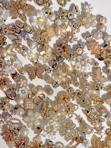 Assorted Gold, Beige, Silver Random 5/10/30/50pcs Various ABS Resin Shoe Charms, DIY Detachable - Personalized Footwear Style - Gold - View 5