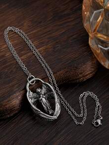 1件复古天使翅膀项链，独特，适合男士，秋冬季毛衣链 - 銀色 - 查看 4