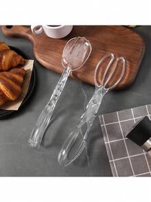 1pc Transparent Plastic Salad Scissors And Tongs - Reusable Heavy Duty Sanitary Cutlery, Kitchen Tongs, Multipurpose For Grilling, Buffet, Party Catering, Salad Dressing And Serving - Suitable For Large Groups