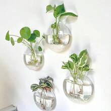 1/2/4件套壁挂式玻璃生态瓶，自浇水花盆，手工圆形透明水晶花瓶，适用于家居和办公室装饰，现代简约悬挂式花盆，可用作墙面艺术和室内植物展示 - 彩色 - 查看 1