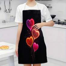 1pc Heart Pattern Printed Apron, 100% Polyester, Sleeveless, Neck Strap Design, Suitable For Cooking, Baking And Entertainment, Great For Home, Restaurant, Party, Outdoor BBQ, Baking Apron | Vibrant Apron | Polyester Apron | Printed Apron - Multicolor - View 1