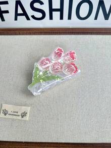 1件套亚克力花朵发夹 - 郁金香、百合、玫瑰发饰，创意独特绿叶发夹，可爱银杏叶发圈装饰，优雅发爪，女士发爪，休闲发夹，优雅发爪夹 - 彩色 - 查看 29