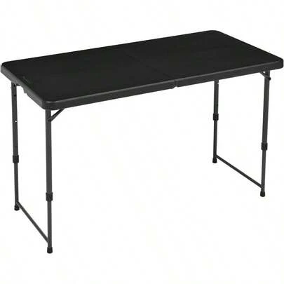 Mesa plegable rectangular de comedor de 4 pies con 4 ajustes de altura ajustables, con asa de transporte, para interiores y exteriores, color negro lavado, 47.8 X 23.9 X 33.9 pulgadas