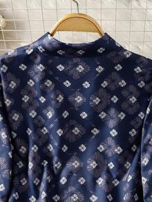 女士通体碎花长袖阿拉伯风格上衣，前开襟纽扣 - 彩色 - 查看 7