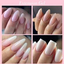 MEET ACROSS 13pcs Nail Extension Gel Kit, Clear White Nude Pink Poly Extension Gel With Slip Solution Dual Forms Nail Brush Clips, Perfect For Beginners & Home Manicures Nail Supplies Nails - 彩色 - 查看 8