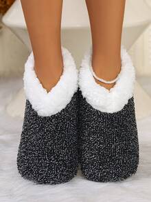 女士冬季室内家居拖鞋，时尚毛绒内里，保暖舒适，软底静音卧室鞋 - 黑色 - 查看 6