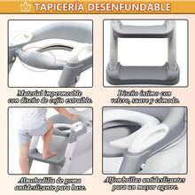 Asiento de Entrenamiento para Niños con Escalera Plegable - Taburete Infantil para Taza de Baño, Cojín de PVC, Asiento Tapizado de Entrenamiento Baño Niño, Escalera Antideslizante, Ergonómico (Gris) - Rosa, PVC - Ver 10