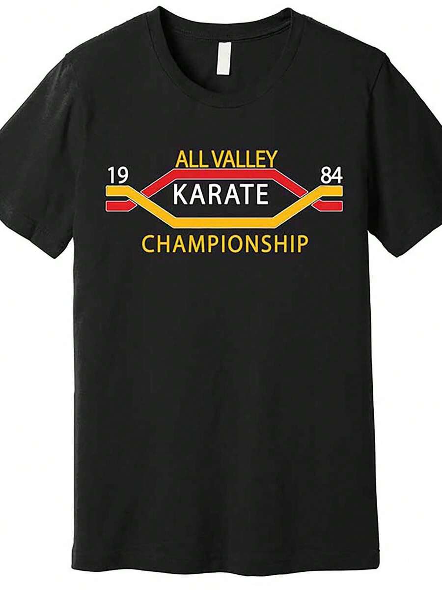 Camiseta de calidad del torneo de karaoke All Valley 1984 563361, divertida camiseta de manga corta con patrón para hombres, serie negra TT2 - Negro - Ver 1