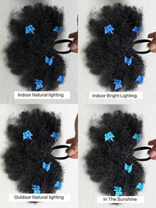 2 Pcs 4-Inch Kids Afro Kinky Curly Hair Ponytail Extensions With Mini Butterfly Clips And Black Elastic Bands, Synthetic Fiber - Natural Black - View 11