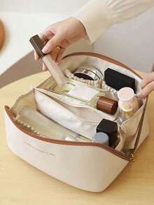 Bolsa de maquillaje impermeable de piel sintética (PU), organizador de cosméticos con estampado de letras, bolsa de almacenamiento multifuncional para viajes de gran capacidad con doble capa, bolsa con cremallera, organizador de viaje portátil, bolsa impermeable para cosméticos y joyas, esencial para viajes y cruceros, almacenamiento de lápiz labial y esmalte de uñas, regalo para el Día de San Valentín, regalo para damas de honor, regalo de cumpleaños, regalo para amigos y maestros, regalo para días festivos, regalo para el Día de la Madre, regalo para mujeres