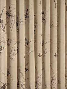 1pc Premium High Blackout Thick Black & Gold Bottom Reed Bird Design Curtain, Versatile Hanging, Suitable For Villa, Farmhouse, Balcony, Living Room, Bedroom, 350gsm High Density