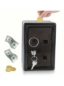 Heavy Duty Dual Key Safe Box - Heavy Duty Metal Structure, Large Capacity Security Box, Equipped With Dual Locking Mechanism, Key Input And Emergency Unlock Function, Compact Floor/Desktop Safe, Suitable For Home, Office, Commercial Use - Storages Cash, Jewelry, Valuables - No Power Needed, Sturdy And Portable (4.7x3.9x7.1 Inches), Suitable For Home, Office, Commercial Use - Black Modern Design - Multicolor - View 7