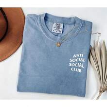Women's  Anti Social Club T-Shirt, Soft Cotton Crewneck Shirt For Men And Women, Gift For Him Or Her, Unisex Stylish Tees - 石墨 - 查看 4