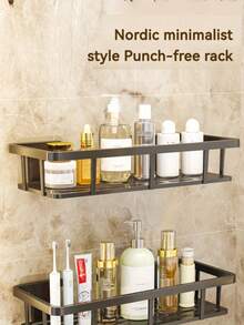 رف حمام كبير السعة من سبيكة الألومنيوم، رف دش لاصق مثبت على الحائط، رف تخزين أنيق للحمام/المطبخ، منظم مستحضرات التجميل، مصنوع من سبيكة الألومنيوم، صندوق تخزين كبير، مناسب للحمام والمطبخ، رف توابل المطبخ، رف تصريف، منظم تخزين، أدوات المطبخ، ديكور المنزل - متعدد الألوان - مشاهدة 7