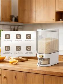1PC Electric Rice Cooker Is A Large Rice Storage Container Used In Kitchens And Food Storage Rooms - Saving Space, Moisture-Proof, Insect Proof, And Free Of Bisphenol A. It Is A Dry Grain Dispenser With A One Click Dispenser And Measuring Cup, Suitable For Household Use - White - View 7
