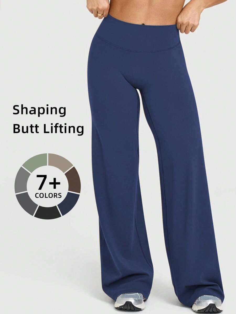 1pc Women's High Waist Straight Leg Loose Pants, Casual Workout Yoga Leggings, Tummy Control, Suitable For Spring, Summer, Autumn - 藏蓝色 - 查看 1