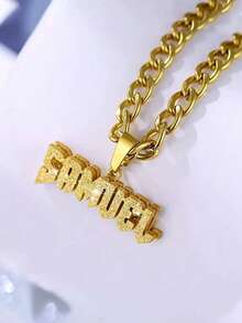 1pc Customized Name Double Layer Cuban Chain Necklace - Detachable 304 Stainless Steel Gold-Tone Hip Hop 3D Rhinestone Pendant, Personalized Gift (Father's Day, Graduation, Mother's Day), Couple Accessory, Party Essential, Exquisite Craftsmanship, Fashionable & Durable, Graduation Souvenir, Thanksgiving Gift, Christmas Gift - Multicolor - View 5