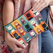 حقيبة مكياج مطبوعة بطبعات قطط جميلة مع إغلاق سحاب - 9 ألوان (متعددة الألوان) - منظم مستحضرات تجميل قابل للطي خفيف الوزن ، حقيبة أدوات تجميل للسفر متينة مع أنماط القطط الشريطية والسوداء والبيضاء - هدية محمولة للنساء والرجال من محبي القطط ، مقاومة للتلوين وذات تصميم مسطح ثنائي الأبعاد مع وجوه قطط وبصمات أقدام حيوية ، مثالية لتنظيم مستحضرات التجميل للاستخدام اليومي أو الضروريات السفرية