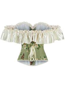 Alivila.Y Fashion Womens Vintage Off Shoulder Corset Bustier Lace Up Boned Overbust Corset Renaissance Corset Tops For Women - 綠色 - 查看 2