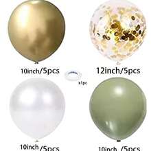 Yukiyi 20个装 12英寸鼠尾草绿、金色和白色气球 - 5个金属金色、5个鼠尾草绿、5个白色、5个金色闪光 - 彩色 - 查看 2