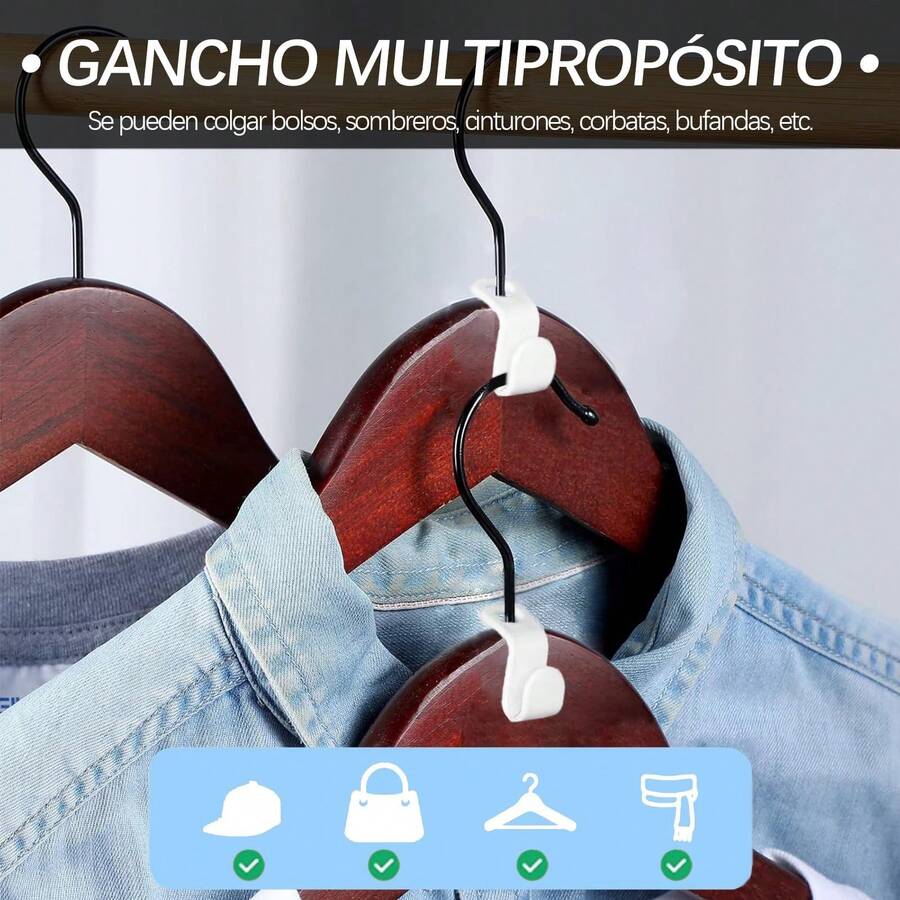 100 Piezas de Ganchos Conectores para Perchas - Blanco, de Polipropileno (PP), Ideal para Ahorrar Espacio en Armario - Blanco - Ver 1