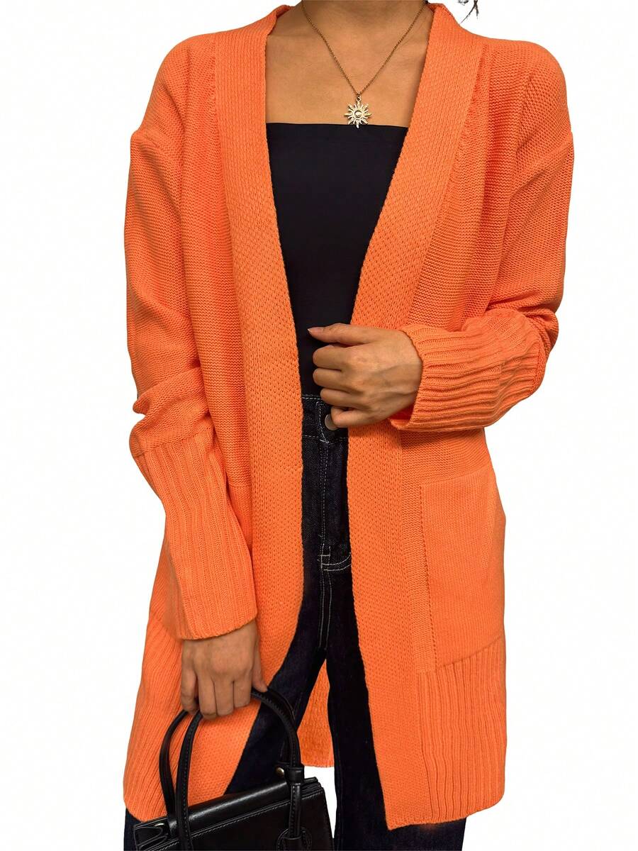 Autumn And Winter Fashion Casual Simple Solid Color Women's Loose Mid-Long Sweater - Orange - View 1