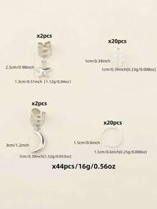 44pcs Stars Moon Combination Fashion Metal Cutout Dreadlock Hair Rings DreadLocks Suitable For Women Girls Holiday Dress Up - Silver - View 6