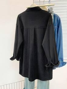 YUXIN Winter & Autumn Must - Have! Loose Corduroy Women's Shirt Jacket, Practical Double - Pocket Design, Perfect For Layering, Fits Daily Commute/Shopping & More Occasions Black - Black - View 4