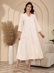 2026 New Style Ramadan Traditional Elegant V-Neck Jalabia Dress For Women - Apricot - View 2