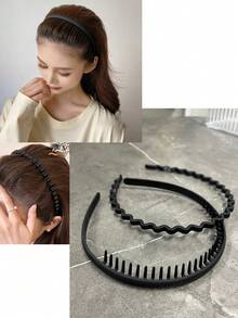 2/1 时尚宽版之字形发带，男女通用 - 塑料波浪发带，带齿梳 - 女士简约基础款大波浪发箍，经典90年代发饰，可用于洗脸、护肤、化妆、日常佩戴，发饰，礼品