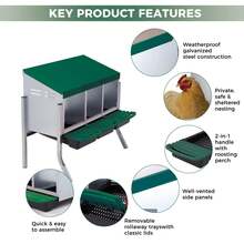 Techigher Chicken Nesting Boxes, 3/4 Hole Metal Chicken Egg Laying Box With Pull-Out Trays And Rollout Egg Collection For ChickenCoop - Green With Metal Legs, 3 Holes - View 4