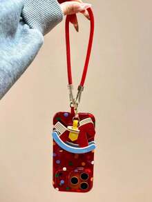 New Year INS Red Foil Texture Colorful Polka Dot Horse Lanyard Suitable For IPhone 17 Pro Max Phone Case, Apple 15 Pro New 14 Creative 13 Women's 16 High-End Anti-Fall Protective Cover - Red - View 4