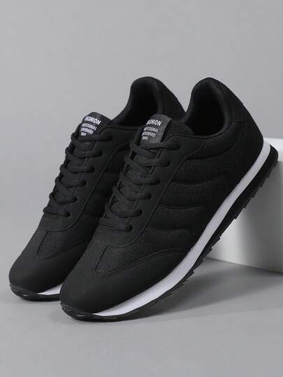 Men's Retro Flat Round Toe Lace-Up Letter Shoes, Breathable Plus Size Couple Shoes, Soft Non-Slip Soles, Suitable For All Seasons; Comfortable Training Flat Student Shoes, Wear-Resistant Anti-Skid Soles, Breathable Mesh Fabric And Suede