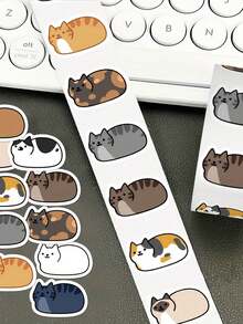 500张/卷 可爱猫咪贴纸 - 色彩鲜艳的动物图案（猫咪），适用于DIY手工、礼品、派对小礼物、吉他及手机装饰 - 自粘式，混色，纸质，猫咪主题礼品，手工用品，趣味贴纸，光面