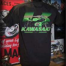 Camiseta con el logotipo retro de Kawasaki, nueva camiseta clásica de verano para ciclismo al aire libre, para adultos, holgada, para ejercicio, todoterreno y motociclismo. - Negro - Ver 1
