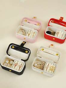 1pc PU Leather Travel Jewelry Box, Women's Portable Jewelry Storage Case, Mini Jewelry Organizer Box, Gift For Girlfriend, Birthday, Valentine's Day, Necklace & Ring Holder,Room Decor - Beige - View 4