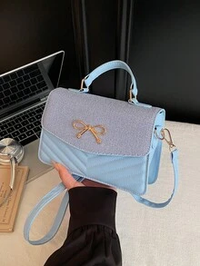 新款时尚斜纹格纹单肩包，韩版简约时尚斜挎包，百搭小方包 - 藍色 - 查看 10