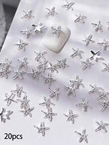 20个迷你银色和金色海星美甲饰品，夏季海洋风Y2K简约美甲用品，适合多功能DIY美甲配件、短指甲、法式美甲 - 彩色 - 查看 11