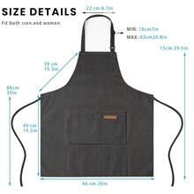 2 Pack Adjustable Bib Apron With 2 Pockets Chef CooFKing Kitchen Restaurant Aprons For Women Men,Red/BlackPinstripes - 紅/黑細條紋 - 查看 4
