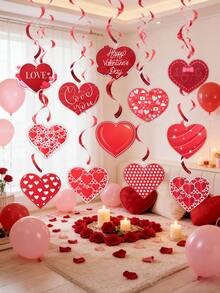 12个情人节心形螺旋吊坠，红色心形挂饰，情人节装饰，情人节快乐装饰，爱情礼物，婚礼用品，新娘送礼会回礼，家居装饰，卧室装饰，浪漫烛光晚餐背景，室内/室外派对用品，情人节礼物 - 紅色 - 查看 2