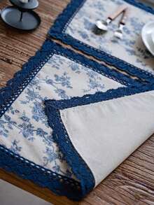 Juego de 6 manteles individuales con patrón de ramas florales azules, de 12 x 19 pulgadas, estilo chino, lavables, resistentes al calor de material de lino, rectangulares, adecuados para cocina, comedor y decoración del hogar tanto en interiores como exteriores