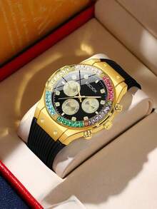 Reloj de hombre de marca MSCXDK, correa de silicona, esfera decorada con cristales, reloj deportivo militar casual (sin caja) - Plateado - Ver 10