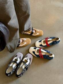 2025 Spring Retro Red Versatile Hook And Loop Mary Jane Shoes, Women Casual Round Toe Flat Leather Shoes