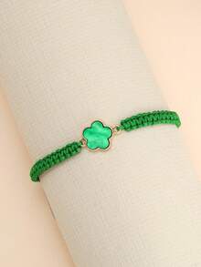 1pc Fashionable Minimalist Lucky Clover Handmade Woven Drawstring Bracelet, Adjustable Size, Versatile & Elegant For Women And Girls - Five-leaf Clover Bracelet - View 7