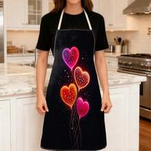 1pc Heart Pattern Printed Apron, 100% Polyester, Sleeveless, Neck Strap Design, Suitable For Cooking, Baking And Entertainment, Great For Home, Restaurant, Party, Outdoor BBQ, Baking Apron | Vibrant Apron | Polyester Apron | Printed Apron - Multicolor - View 3