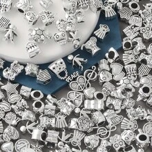 30/200pcs Fashion Metal Beads Set, Suitable For DIY Jewelry - Multi-Functional Large Hole Design, Applicable For Necklaces, Bracelets, Keychains And Phone Charms - Zinc Alloy, With Classic Patterns - Silver - View 6