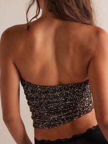 Womens Sparkly Sequin Mermaid Crop Tops, Strapless Metallic Tube Tops For Party Clubwear - 彩色 - 查看 3