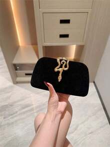 1pc Glitter Metallic Snakeskin Clutch Bag, Luxury Shiny Retro Gold Tone Mini Evening Purse, Fashionable, Charming, Exquisite, Elegant Women's Handbag, Suitable For Weddings, Themed Formal Parties, Galas, Birthday Parties, Comes With Chain - màu đen - Xem 6