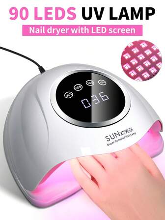 LIMEGIRL 极简主义90珠UV LED美甲灯烘干机，专业美甲烘干灯，带可拆卸底座，指甲油烘干机，四档定时记忆功能，适用于固化所有凝胶指甲油，白色